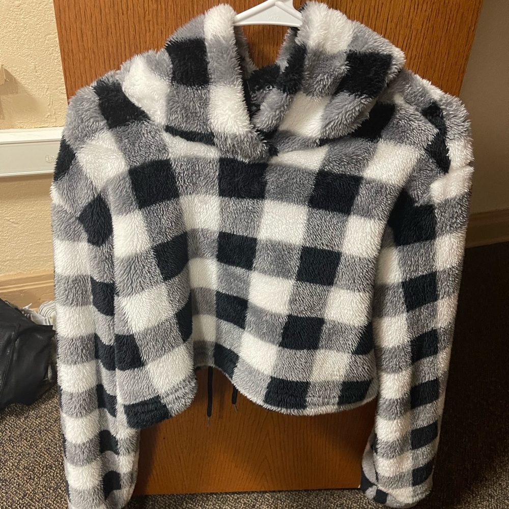 Shein Fuzzy Crop Top Hoodie
